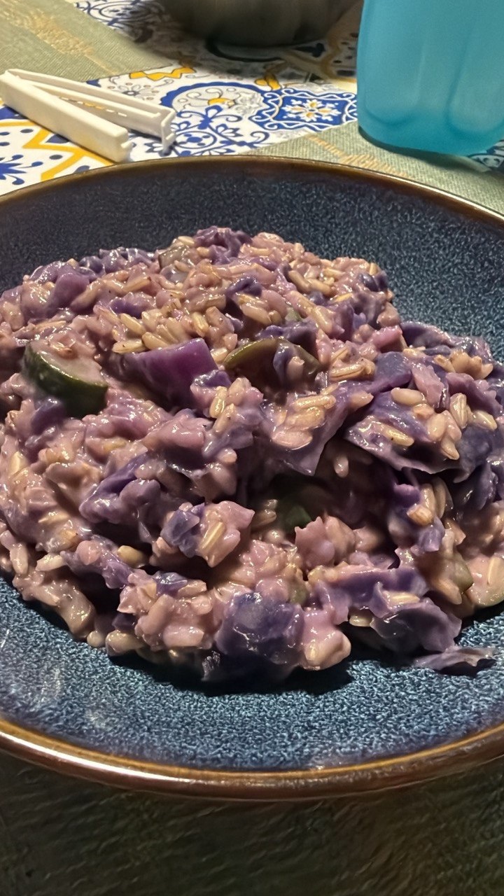 Il risotto viola che mi preparo il giorno prima