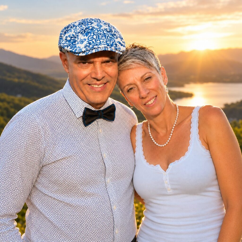 Giuseppe e Federica al tramonto sul lago